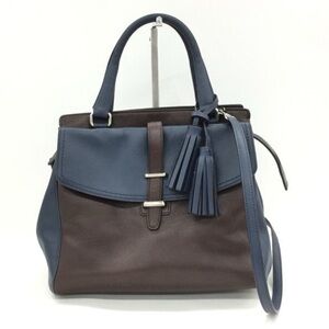 COACH Legacy Leather North South Navy & Brown Handbag F1320